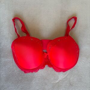 Victoria’s Secret Dream Angels Red Demi Bra with Lace and Rhinestones